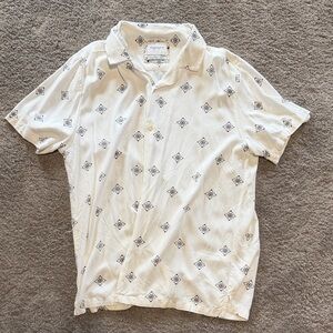 Denim & Flower White Casual Button Down Shirt with Black Pattern